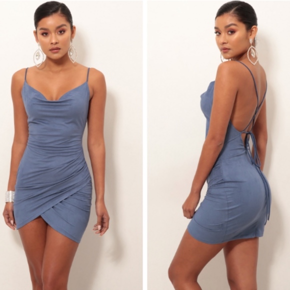 Lucy In The Sky Dresses & Skirts - Suede Tulip Dress in Blue